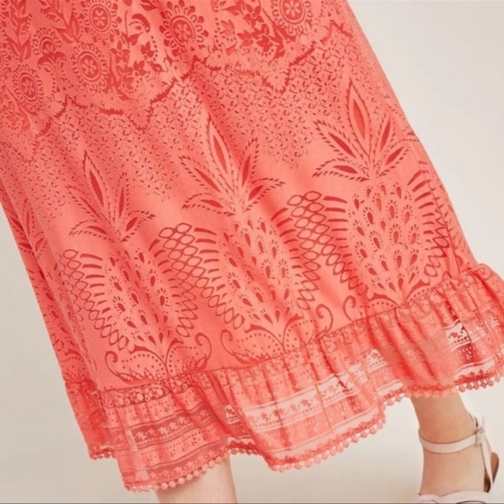 Farm Rio Anthropologie coral Devore lace maxi/ midi dress size small - Picture 4 of 10